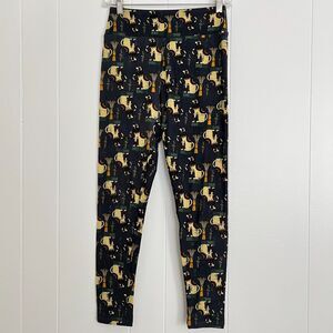 Lularoe Egyptian Cat Navy Blue & Yellow High Rise Leggings Pants OS/One Size